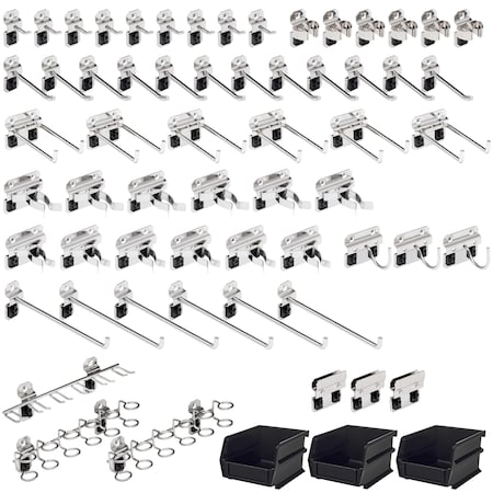 Triton Products 63 Pc Stainless Steel Hook & Bin Assortment for Stainless Steel LocBoard, 60 Asst Hooks & 3 Bins SSLH3-Kit